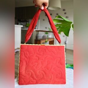 vintage red quilted suede bag